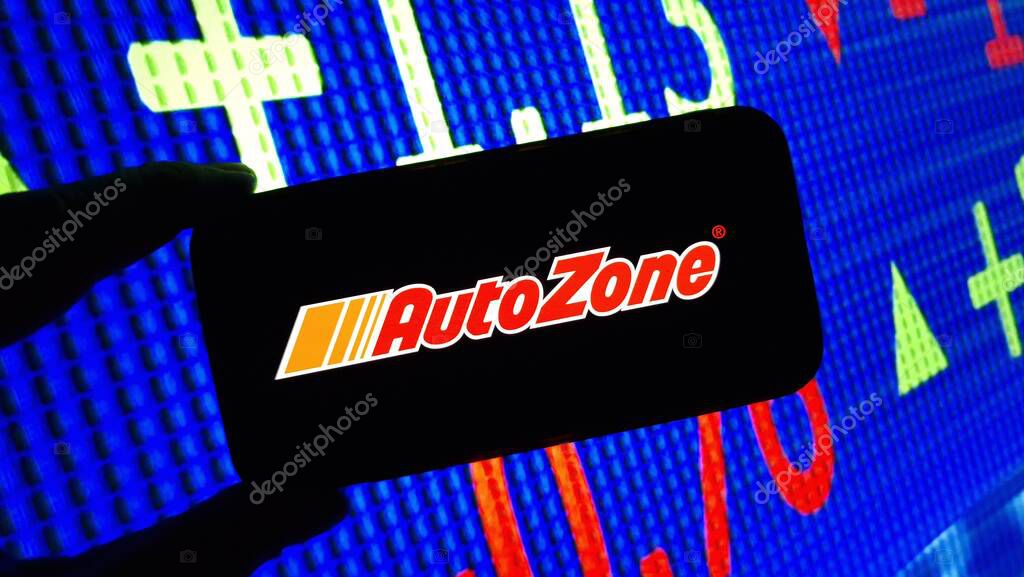 Konskie, Poland - November 19, 2024: AutoZone company logo displayed on mobile phone