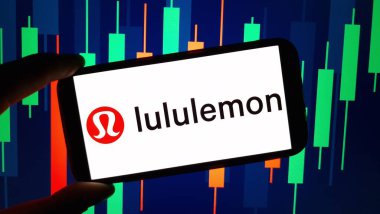 Konskie, Poland - November 24, 2024: Lululemon Athletica company logo displayed on mobile phone clipart