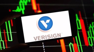 Konskie, Poland - December 03, 2024: Verisign company logo displayed on mobile phone clipart