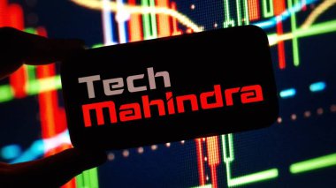 Konskie, Poland - December 03, 2024: Tech Mahindra company logo displayed on mobile phone clipart