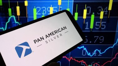 Konskie, Poland - February 15, 2025: Pan American Silver company logo displayed on mobile phone clipart