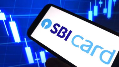 Konskie, Polonya - 20 Şubat 2025: SBI Kart şirketi logosu cep telefonunda sergilendi