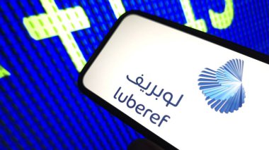 Konskie, Polonya - 25 Mart 2025: Luberef şirket logosu cep telefonunda sergilendi