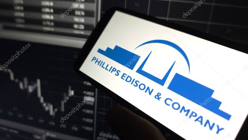 Konskie, Poland - March 25, 2025: Phillips Edison and Company logo displayed on mobile phone