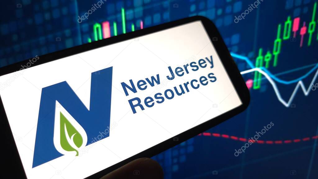 Konskie, Poland - April 06, 2025: New Jersey Resources company logo displayed on mobile phone