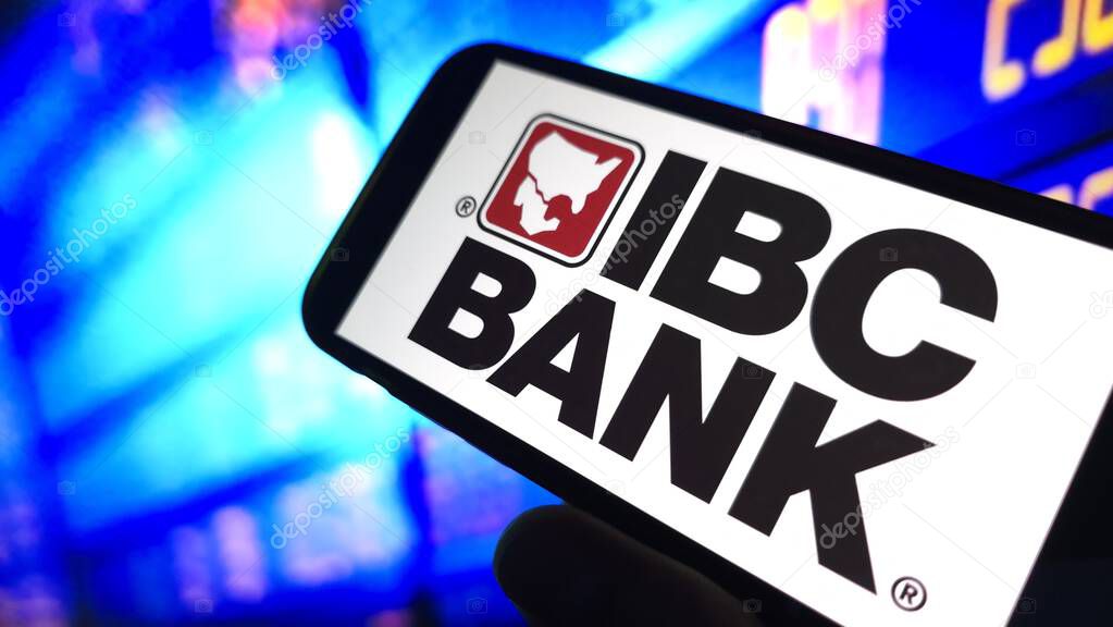 Konskie, Poland - April 11, 2025: International Bancshares Corp company logo displayed on mobile phone