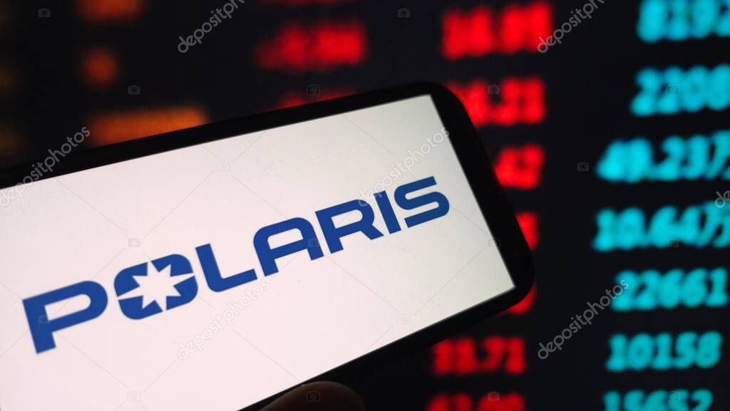 Konskie, Poland - June 19, 2025: Polaris company logo displayed on mobile phone