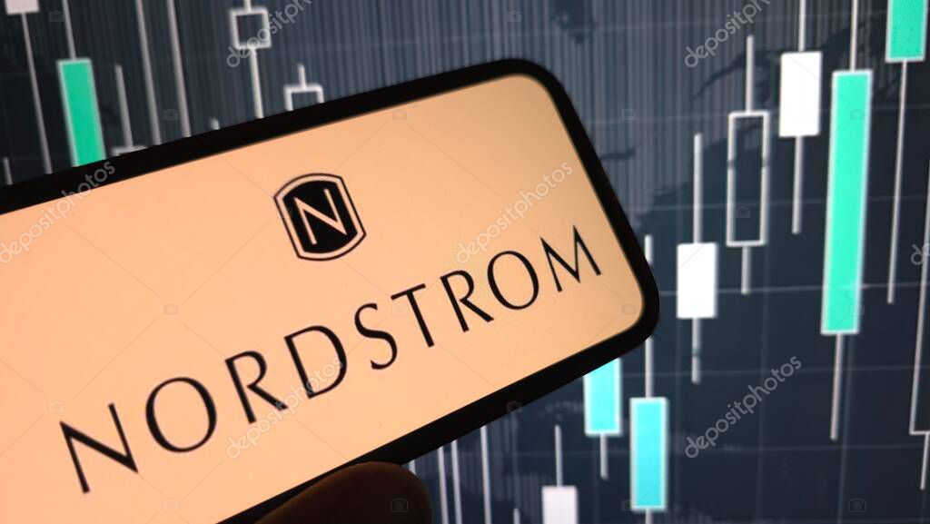 Konskie, Poland - June 20, 2025: Nordstrom company logo displayed on mobile phone