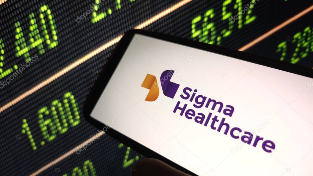 Konskie, Poland - August 24, 2025: Sigma Healthcare company logo displayed on mobile phone