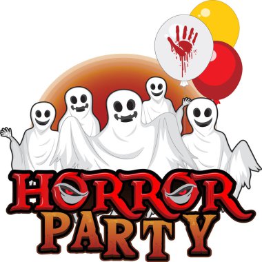 Fun and spooky Halloween-themed vector with cartoon ghost, pumpkin, and bold red 