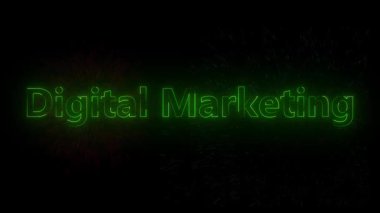 Neon yeşil metin ve soyut arkaplan efektleriyle dijital pazarlama dünyasını aydınlatmak