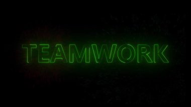 Dinamik neon yeşil takım çalışması. Patlayıcı arka plan efektli metin animasyonu.