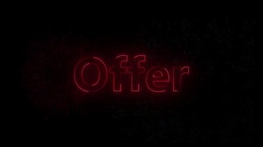 Dinamik kırmızı neon tanıtımlar ve satışlar için soyut parçacık arkaplanına sahip metin animasyonu sunar