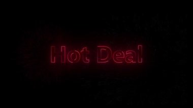 Satışlar ve promosyonlar için patlayıcı arka plan animasyonu ile heyecan verici kırmızı neon sıcak anlaşma duyurusu