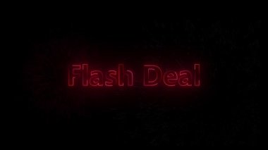 Neon kırmızı metin ve patlayıcı arka plan efektleri ile heyecan verici flaş anlaşma duyurusu