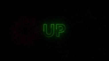 Siyah arkaplan üzerinde patlayıcı parçacık etkisi olan yeşil neon metin canlandırması