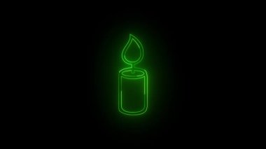 Neon Green Animated Candle Icon on Black Background - Glowing Loop