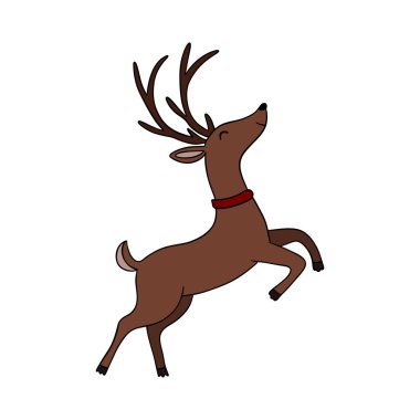 Cute Christmas reindeer illustration, Santa Clauss holiday deer with festive decorations