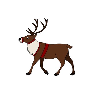 Cute Christmas reindeer illustration, Santa Clauss holiday deer with festive decorations