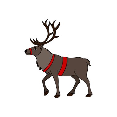 Cute Christmas reindeer illustration, Santa Clauss holiday deer with festive decorations