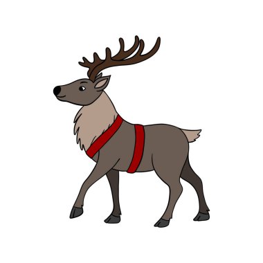 Cute Christmas reindeer illustration, Santa Clauss holiday deer with festive decorations