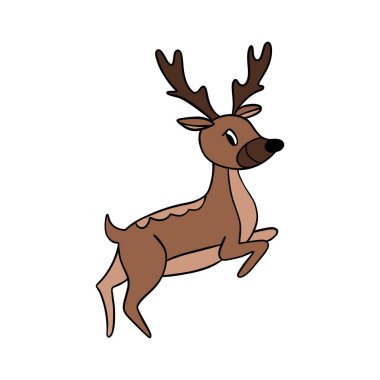 Cute Christmas reindeer illustration, Santa Clauss holiday deer with festive decorations