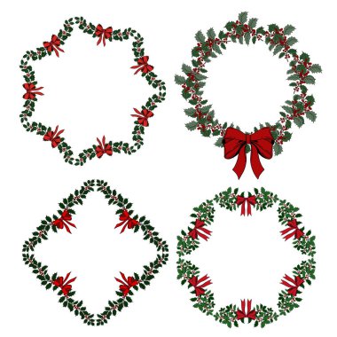 Set collection of festive Christmas wreaths and holiday decorations. Greeting cards, invitations, posters, planners, clipart.. Cozy and cheerful winter illustrations full of seasonal charm and holiday spirit