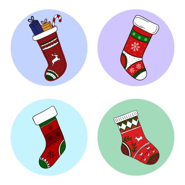 Cute Christmas stickers set collections with festive characters and animals. Fun and adorable design for winter
