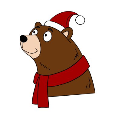 Cute Christmas bear in festive style with holiday decorations. Cheerful and cozy New Year character