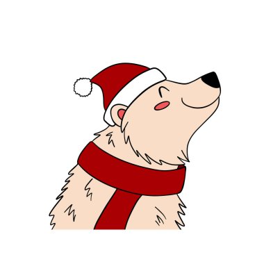 Cute Christmas bear in festive style with holiday decorations. Cheerful and cozy New Year character