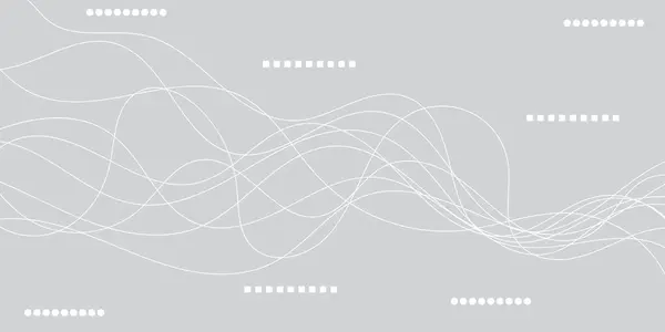 Birbirine bağlı beyaz çizgilerle birbirine bağlı minimalist soyut arkaplan, temiz gri arkaplan karşısında dalgalı bir desen oluşturuyor, geometrik şekiller ve veriden esinlenilmiş estetik.