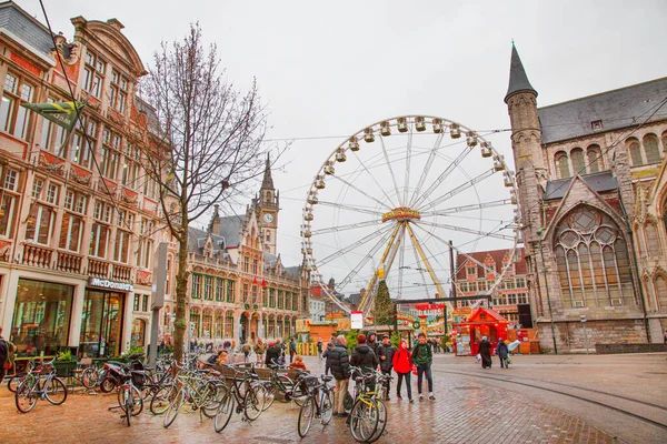 Dezember 2019 Gent Belgien Panoramarad Auf Weihnachtsmarkt Der Innenstadt — Stockfoto
