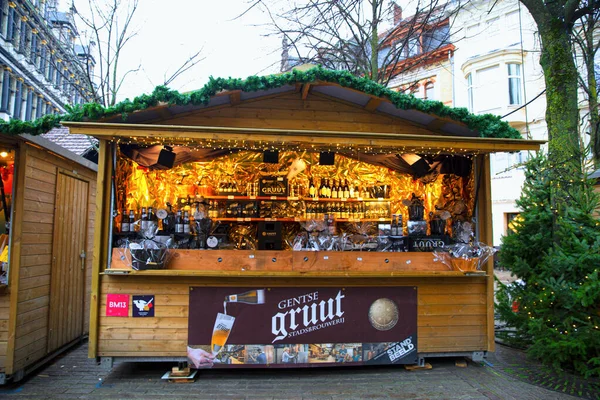 Dezembro 2019 Ghent Bélgica Feira Natal Pavilhão Mercado Natal — Fotografia de Stock
