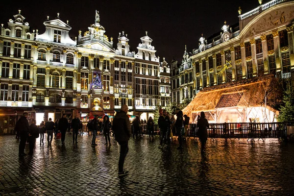Dezember 2019 Belgien Brüssel Grand Place Marktplatz Bei Nacht Schöne — Stockfoto
