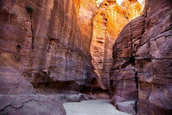 Colorido Cañón Siq Petra Jordania Paredes Piedra Formación Natural —  Fotos de Stock