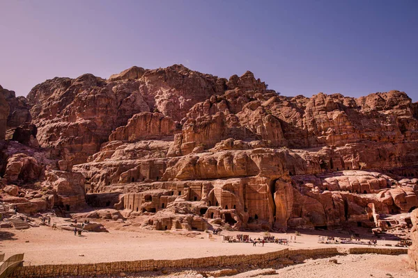 Fasadgatan Gamla Petra Kvällen Arkeologisk Park Jordanien Wadi Musa — Stockfoto