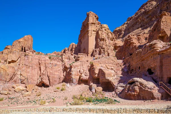 Straat Van Gevels Het Oude Petra Archeologisch Park Jordanië Wadi — Stockfoto