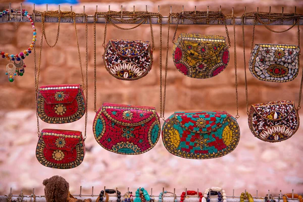 Souvenir Handmade Bags Petra Jordan Beautiful Local Ornament Close — Stock Photo, Image