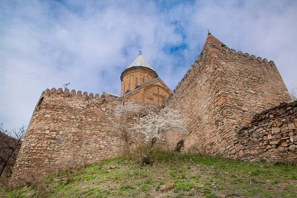 Συγκρότημα Φρούριο Ananuri Στη Γεωργία Στο Γεωργιανό Στρατιωτικό Δρόμο Γαλάζιο — Φωτογραφία Αρχείου