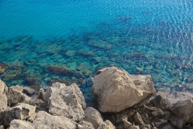 Kıbrıs Rum Kesimi Aiya Napa yakınlarındaki Cape Greco 'nun güzel manzarası. 