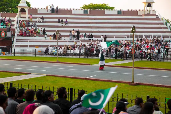 stock image 5 October 2023, Wagah border, Pakistan. Famous closing ceremony on the border with India.