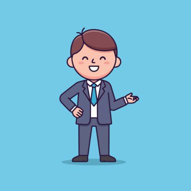 Çizgi film işadamı, el kol hareketi yaparak mesajını bekliyor.