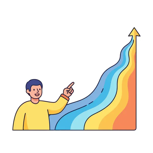 Adam pozitif iş yönünü gösteren canlı büyüme okuna işaret ediyor