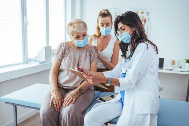 Son sınıf öğrencisi bir kadın ve kızının doktor randevusu var. Profesyonel gülümseyen doktor, kıdemli bir hasta ve kızıyla hastanede buluşuyor.
