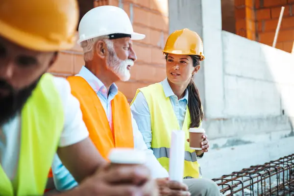 Architects Engineers Working Construction Site — Stock Photo, Image