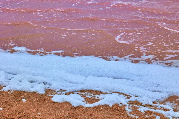 Сіль Піна Березі Гарному Солоному Озері Рожевою Водою Pink Lake — стокове фото