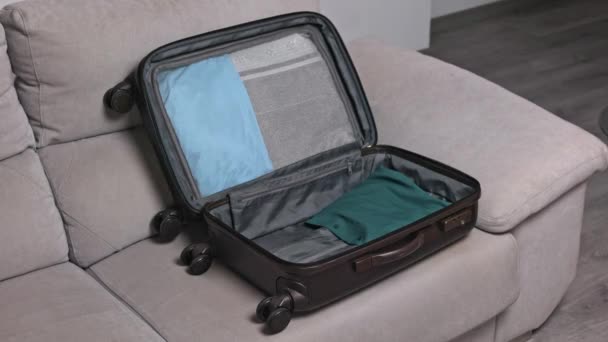 Preparazione Bagagli Viaggio Vacanza Estiva Lasso Tempo Imballaggio Con Attenzione — Video Stock