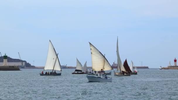 Spanya Cartagena Nisan 2023 Kartagena Limanı Nda Yelkencilik Yarışması — Stok video