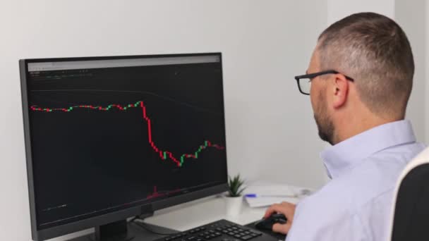 Close Visning Den Erhvervsdrivende Der Overvåger Investere Analytics Skærmen Skærm – Stock-video