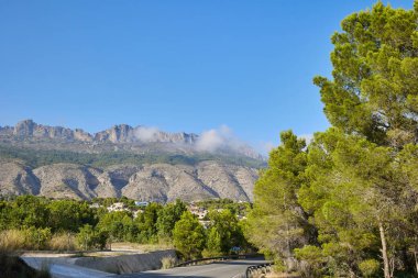 Yeşil ağaçlarla kaplanmış güzel dağların üzerinde küçük bulutlar.